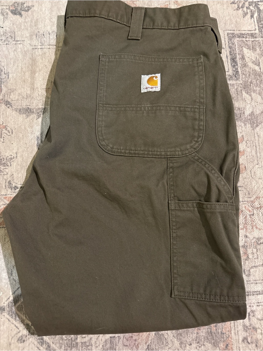 Carhartt Olive Green Cargo Work Pants with Utility Pockets